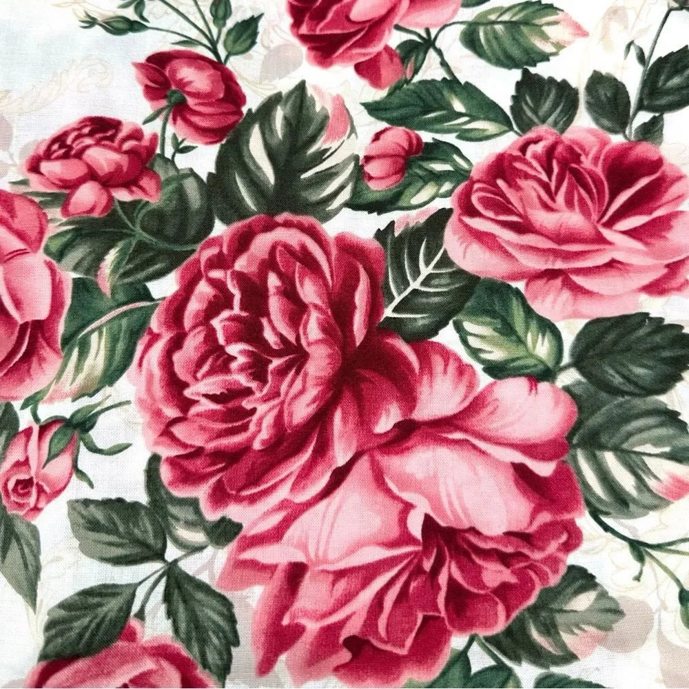 Handmade Green Red Pink Rose shabby chic unfinished Quilt topper